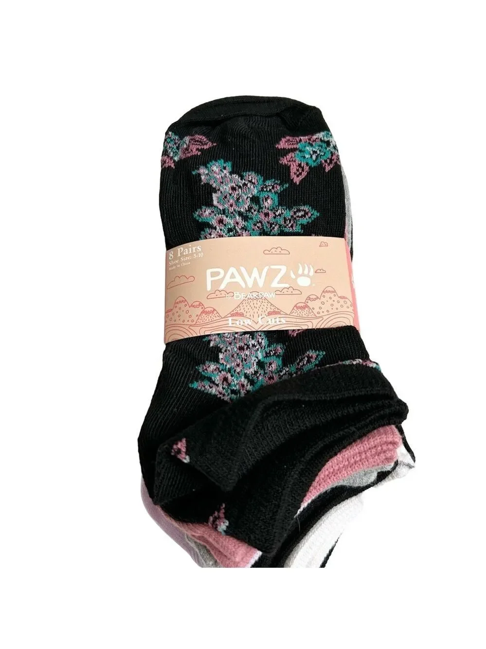 Pawz by Bearpaw Low-cut Ankle Socks Floral Stripes 8 Pairs Size 5 to 10